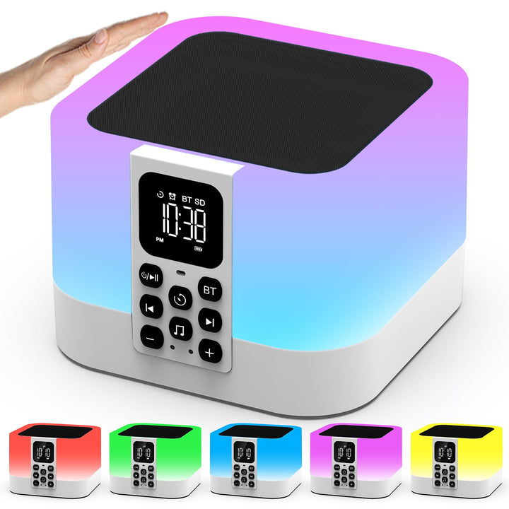 Bluetooth Lautsprecher mit Nachttischlampe Touch Dimmbar und Wecker Digital Weiss, Weiss