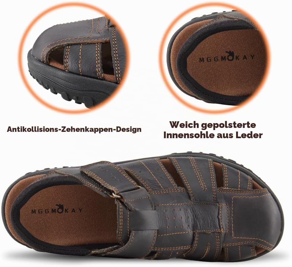 MGGMOKAY Herren Leder Sandalen Fisherman Closed Toe Outdoor-Sandale 40 EU Schwarz, 40 EU Schwarz