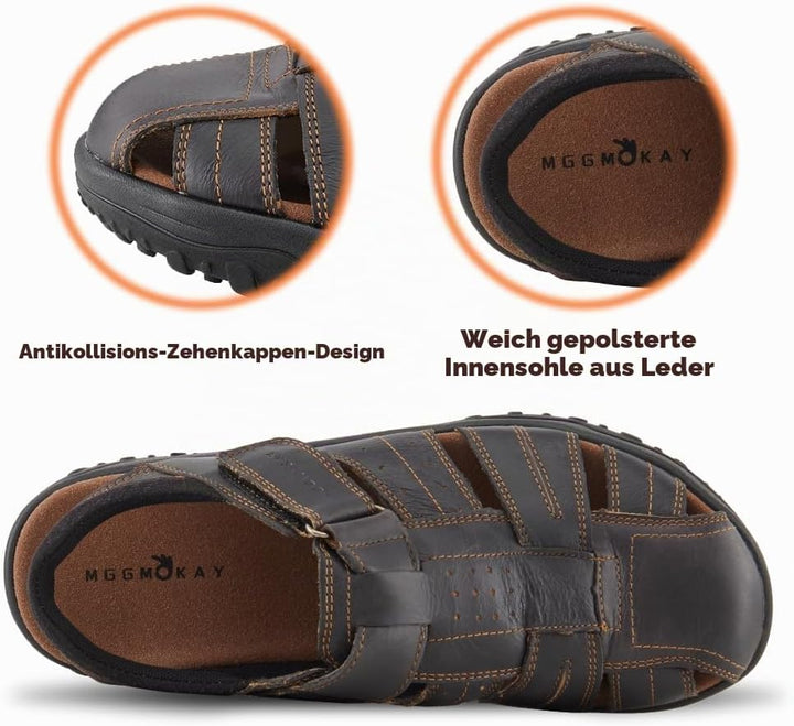 MGGMOKAY Herren Leder Sandalen Fisherman Closed Toe Outdoor-Sandale 40 EU Schwarz, 40 EU Schwarz