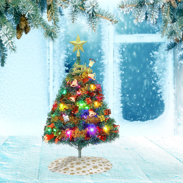 Mini Weihnachtsbaum, 24 "/60cm Tischplatte künstlicher Weihnachtsbaum mit Ornamenten &amp; LED-String-Li