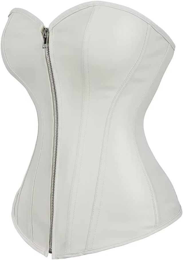 Josamogre Leder Korsett Top Damen Corsage Reissverschluss Sexy XL Beige, XL Beige