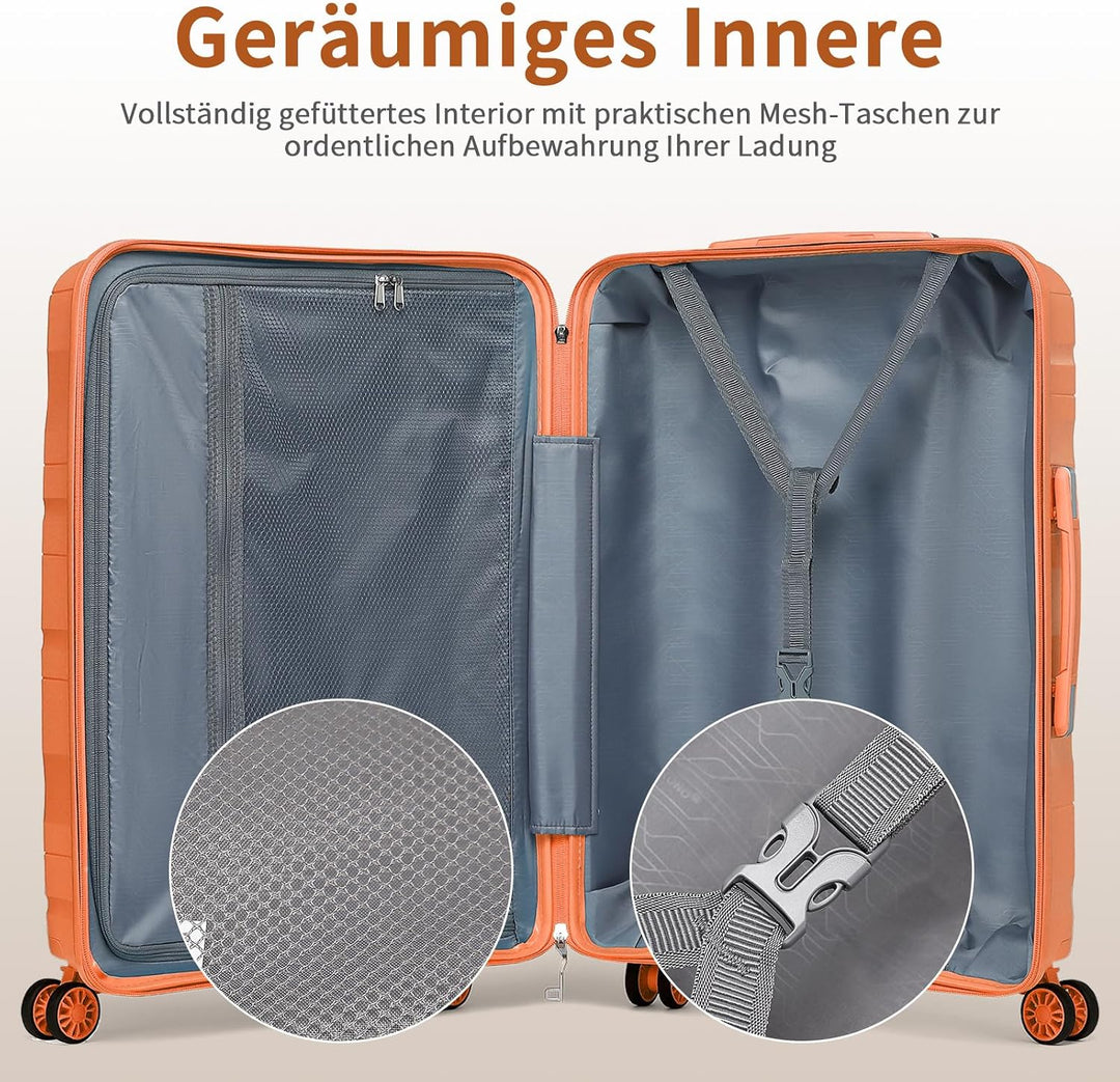KONO Koffer Trolleys Gepäcksets 2 Teilig Kofferset mit Beautycase Polypropylen Hartschalenkoffer Rei