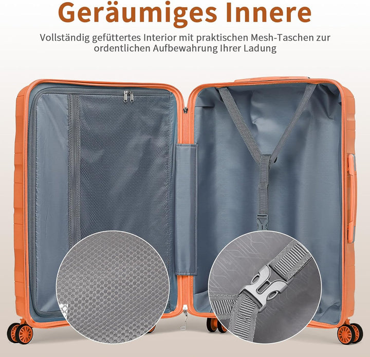 KONO Koffer Trolleys Gepäcksets 2 Teilig Kofferset mit Beautycase Polypropylen Hartschalenkoffer Rei