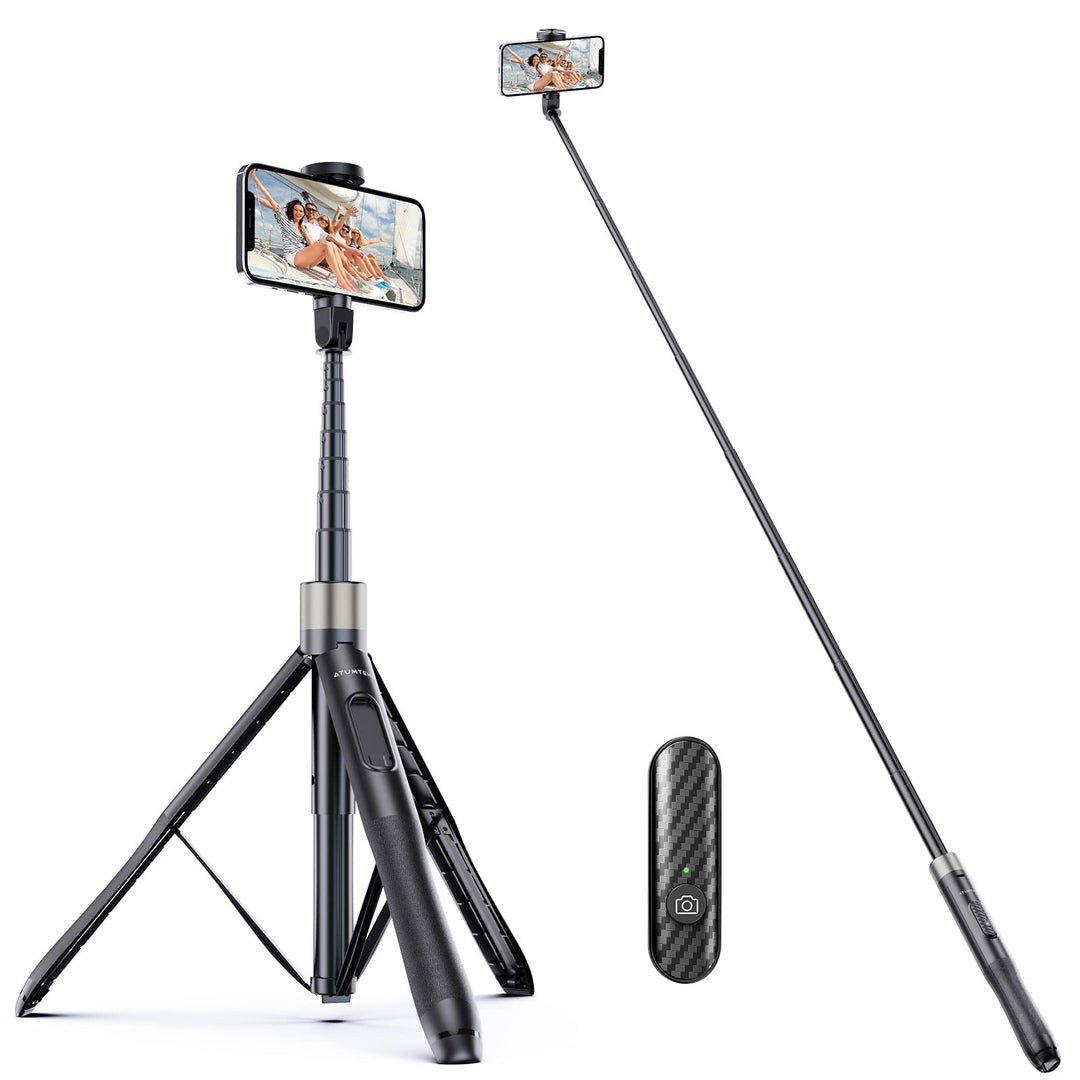 ATUMTEK 165 cm Selfie-Stick, Selfie-Stick mit Abnehmbarer Bluetooth-Fernbedienung, Stativ für Smartp