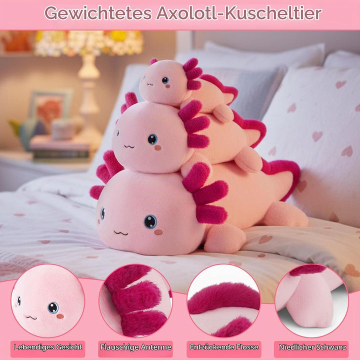 SQEQE Gewichtetes Axolotl Kuscheltier, Weiches Axolotl Plüschtier Kuscheltierkissen mit Gewicht, Nie