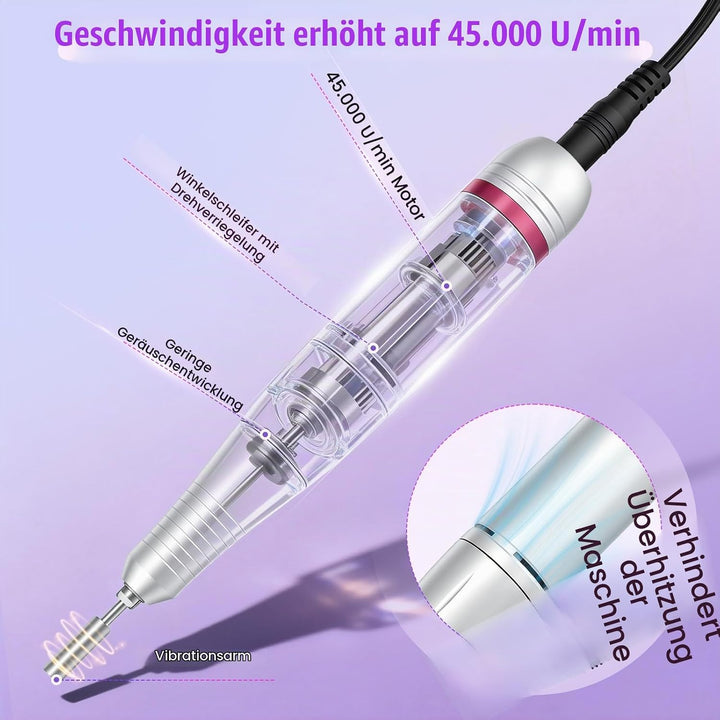 Nagelfräser, Nagelfeile Elektrisch für Gelnägel, 45,000RPM Professionelle Elektrisch Nagelfräser, Ul