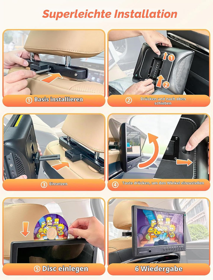Arafuna 12,5 Zoll DVD Player Auto mit Kopfhörer, Tragbarer DVD Player Videogeräte für Kopfstützen mi