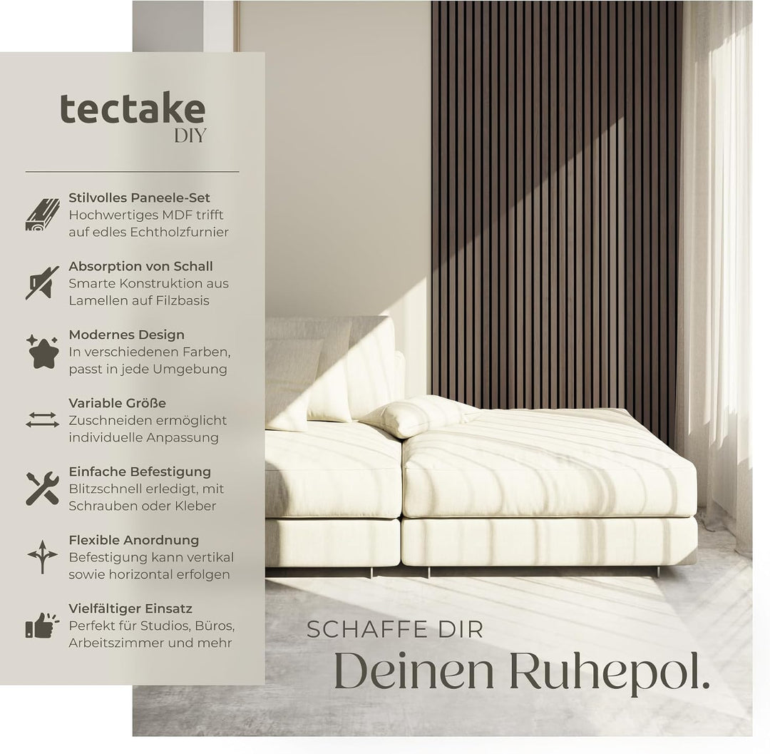 tectake® Akustikpaneele 2er Set mit Echtholzfurnier, effektiver Schallschutz, MDF, Schallabsorber, A