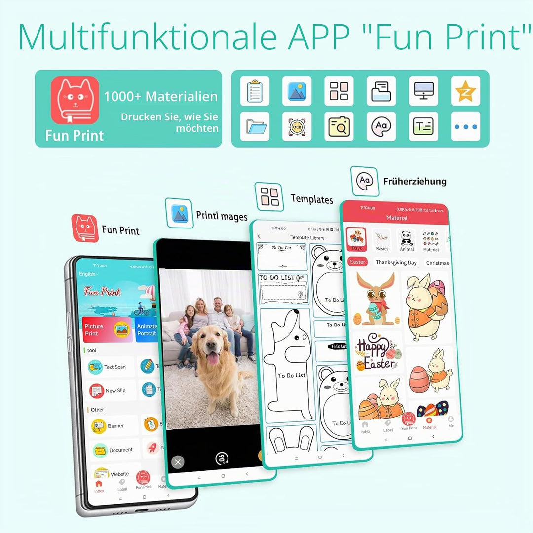 ZAKVOP Mini drucker 300DPI, Mini drucker Aufkleber, Mini drucker für Smartphone, Bluetooth tragbarer