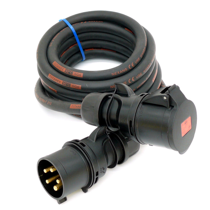 CEE Starkstromkabel (1,5m-50m) 32A Verlängerungskabel Titanex H07RN-F 5x6mm² mit schwarzem PCE Shark