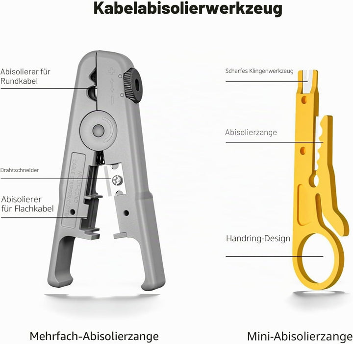 8-in-1 RJ45 Crimpzange &amp; Netzwerk Werkzeug Set Profi-Set mit Netzwerk Tester, Abisolierzange, Klinge