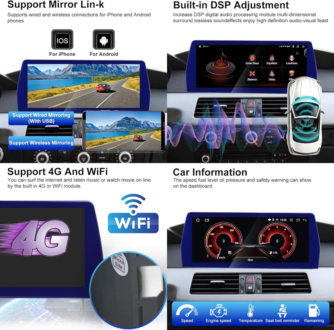 AneQu 12.3" Auto Stereo Android 12 für BMW 5er E60 2005-2008 CCC System Octa-Core 32GB ROM Auto Mult