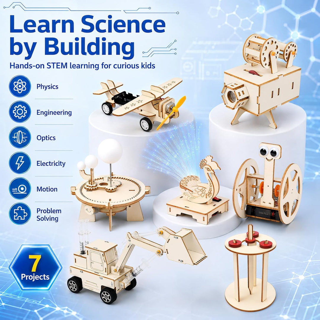 Experimente für Kinder 6+, 7 in 1 Holzbausatz Kinder Experimentierkasten 8, A