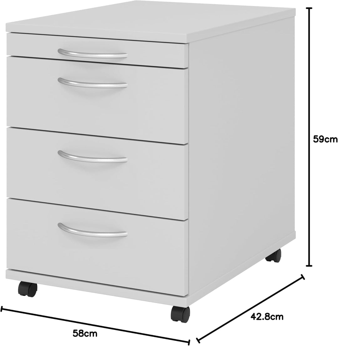 bümö Basic Rollcontainer mit Schubladen, Container aus Holz in grau - Rollwagen für&
