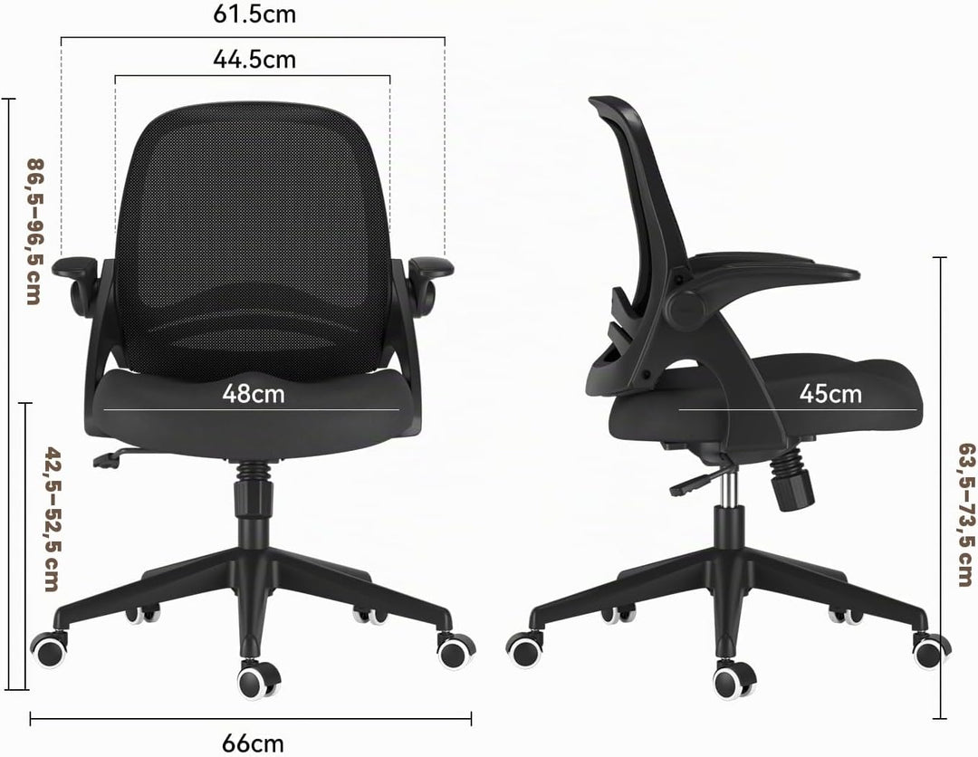 Hbada Bürostuhl Ergonomischer Schreibtischstuhl Arbeitsstuhl Drehstuhl mit klappbaren Armlehnen Mesh