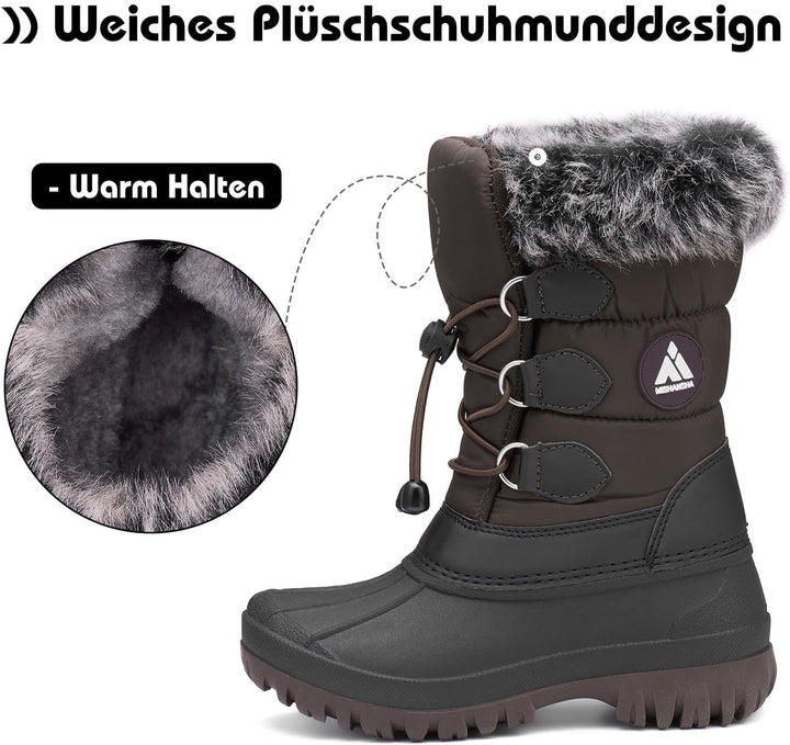 Mishansha Kinder Winterstiefel Gefüttert Wasserdichte Rutschfest Schneestiefel für Mädchen Jungen, G