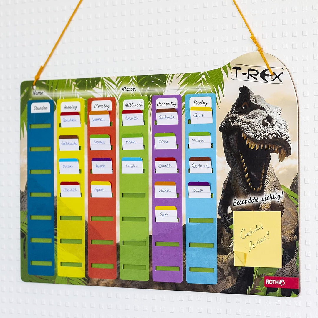 ROTH Klipp&amp;Klar Stundenplan Steck Fix - Tyrannosaurus, A3 - ideal für Jungen in der Grundschule, Din