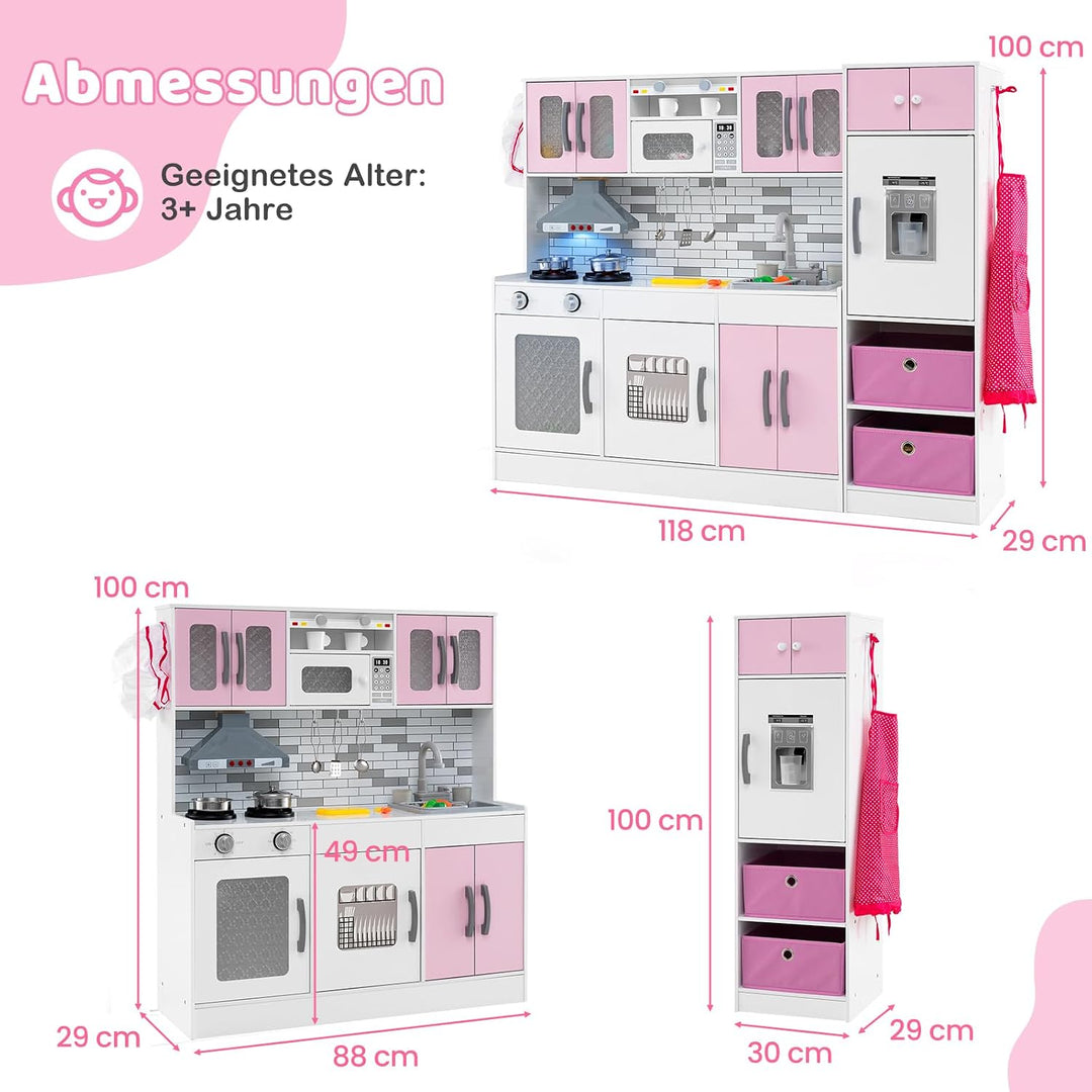 COSTWAY Kinderküche mit Licht, Sound &amp; Wasserfunktion, modulare Spielküche Rosa, Rosa