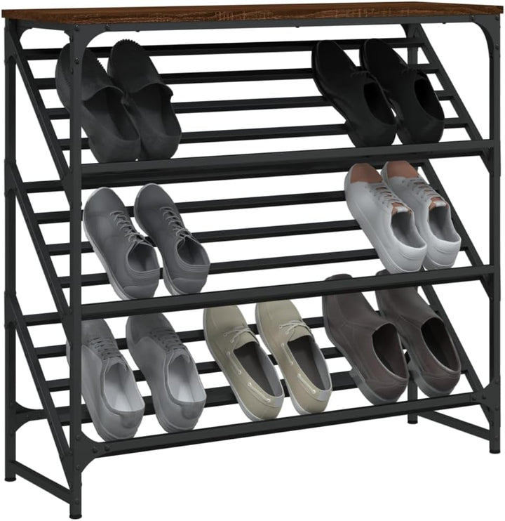 Schuhregal Braun Eichen-Optik 90x30x85 cm Holzwerkstoff mit Stahlgestell, platzsparende Ablage, stab