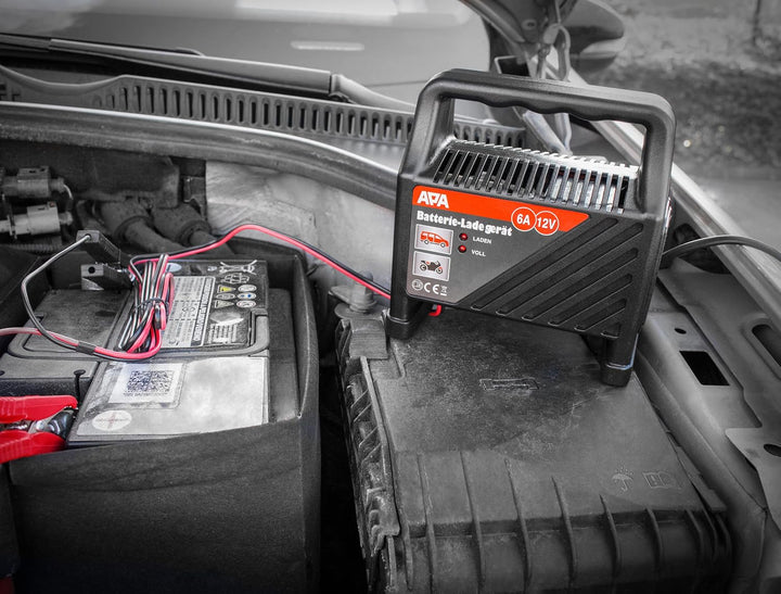 APA 16625 Batterie-Ladegerät, für Bleibatterien, 2-stufig, automatische Sicherung, 12V, 6A