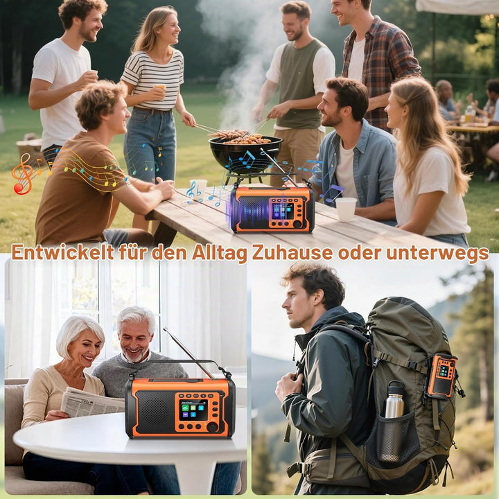27000mAh DAB/DAB+ Notfallradio mit Kurbel, Solar &amp; USB Laden, Bluetooth 5.3, Powerbank-Funktion, SOS