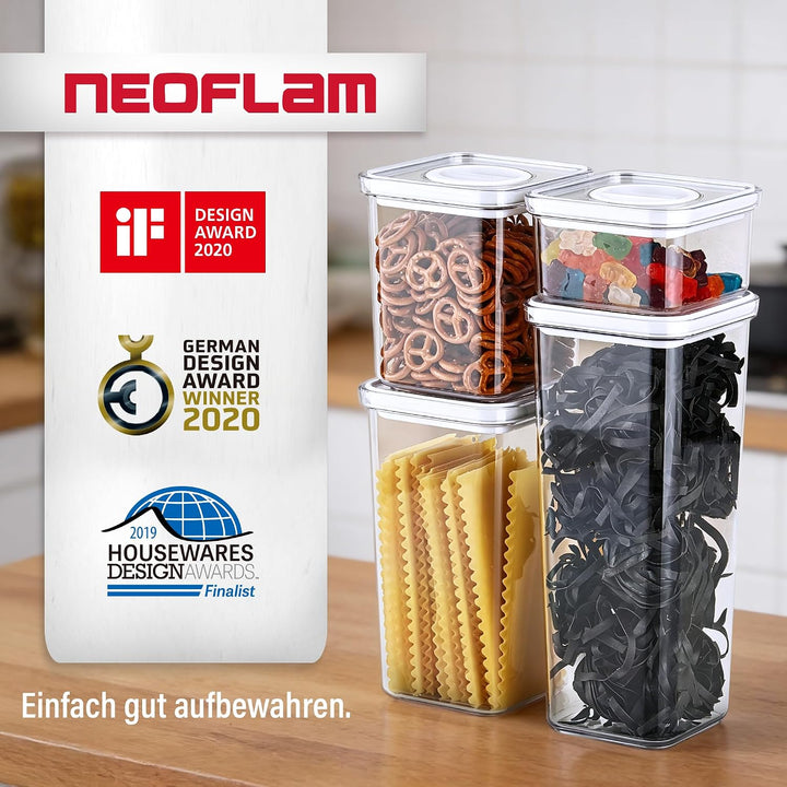 Neoflam® Vorratsdosen mit Deckel luftdicht &amp; Einhanddrehverschluss, 4er Set Vorratsbehälter BPA-frei