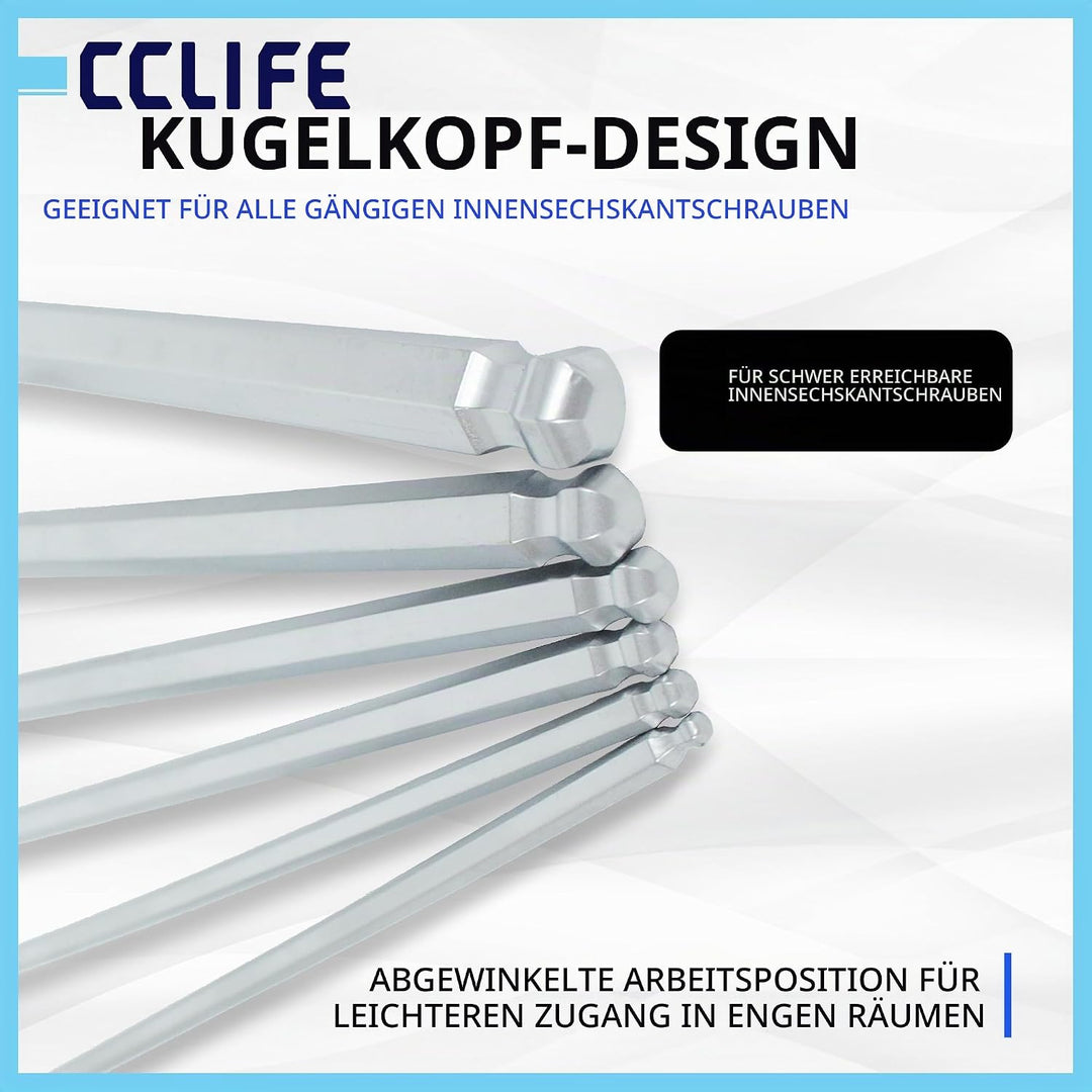 CCLIFE Schlüsselsatz mit T-Griff Innensechskant Kugelkopf 6tlg, Kugelkopf 6tlg