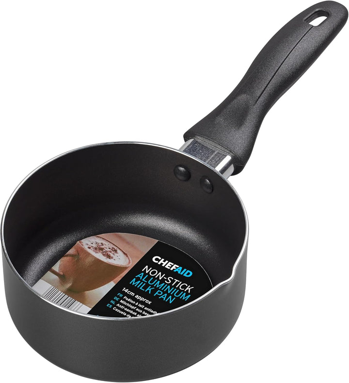 Chef Aid Antihaft-Milchtopf, 14 cm, hochwertige Aluminiumpfanne mit Ausgiesslippe und kühlbleibendem