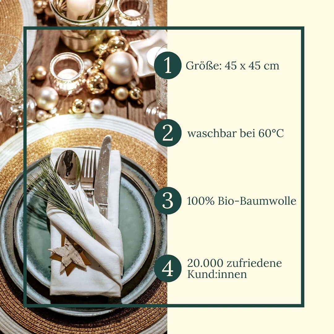 6 Faire &amp; Nachhaltige Stoffservietten + Faltanleitungen I 100% Bio-Baumwolle I 45x45 cm Beige Beige