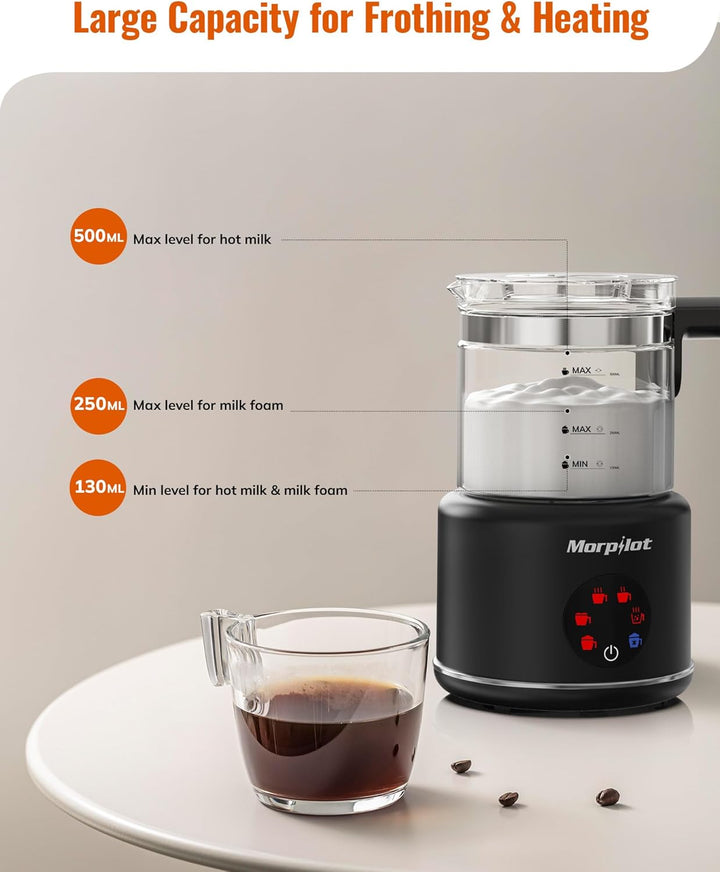 Morpilot Elektrischer Milchaufschäumer 250ml Schwarz, 250ml Schwarz