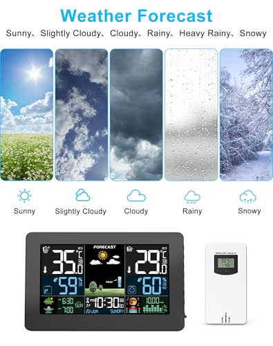 Wetterstation Funk mit Aussensensor, Farbdisplay, Wettervorhersage, Temperatur, Luftfeuchtigkeit, We