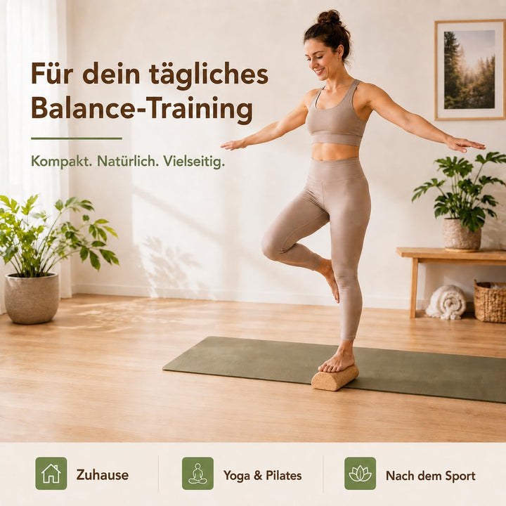 Balance Board aus Naturkork 10×30 cm, Fusstrainer mit Silikonball