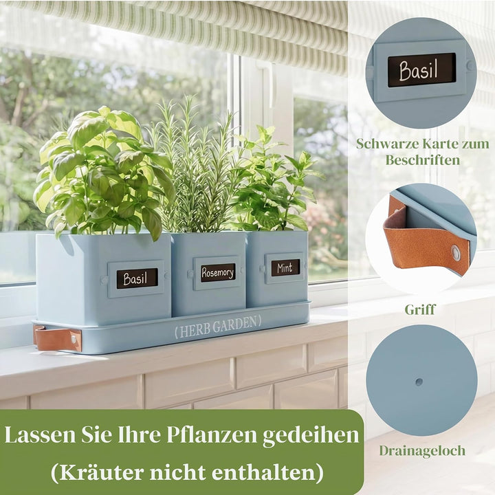 PERFNIQUE Kräutergarten für den Innenbereich, Kräutergarten-Pflanzgefäss-Set mit Tablett, Bauernhaus
