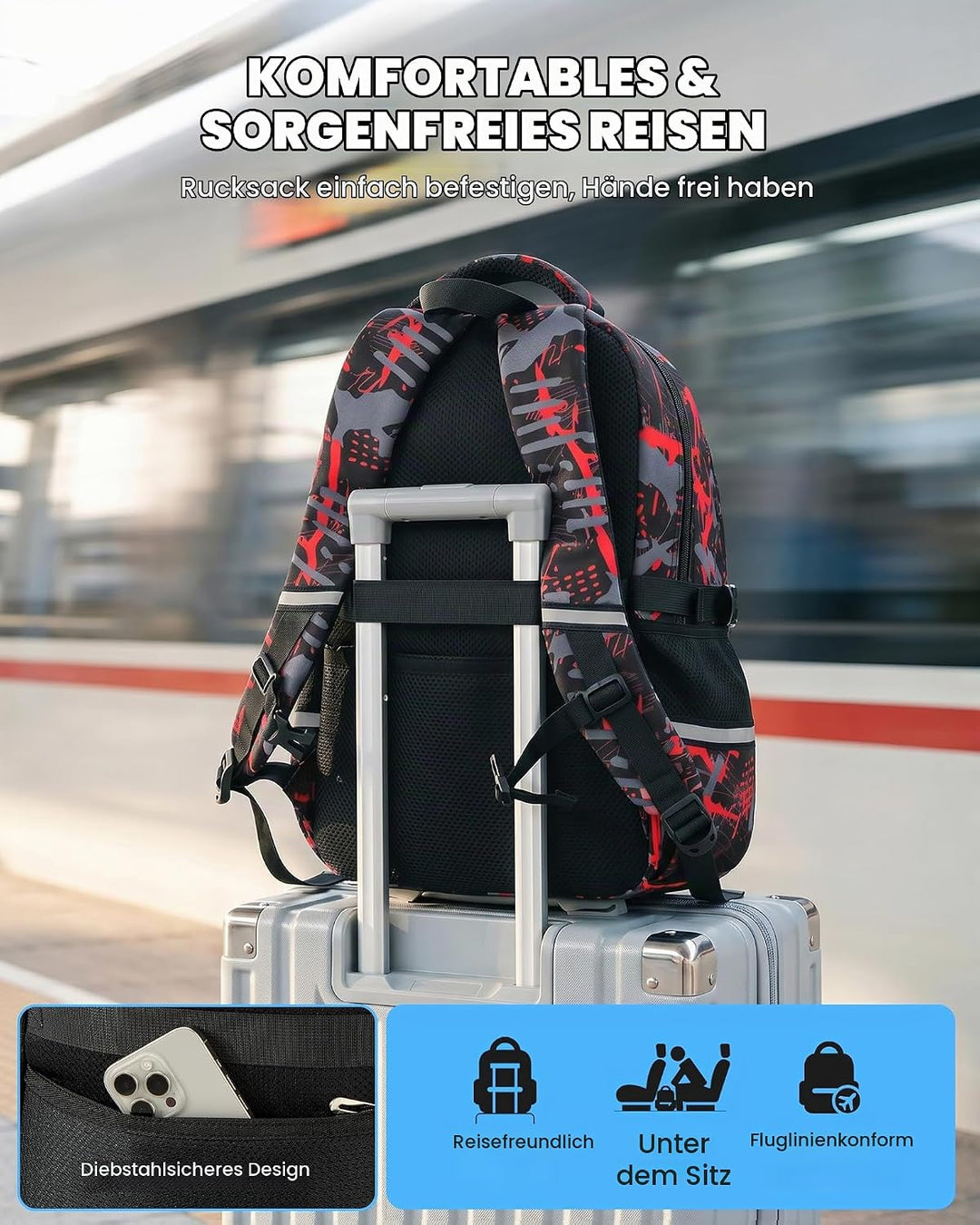 Schulrucksack Jungen Teenager 3 Teilig, Schultasche Kinder für 3. bis 7. Klasse mit Lunch Tasche Fed