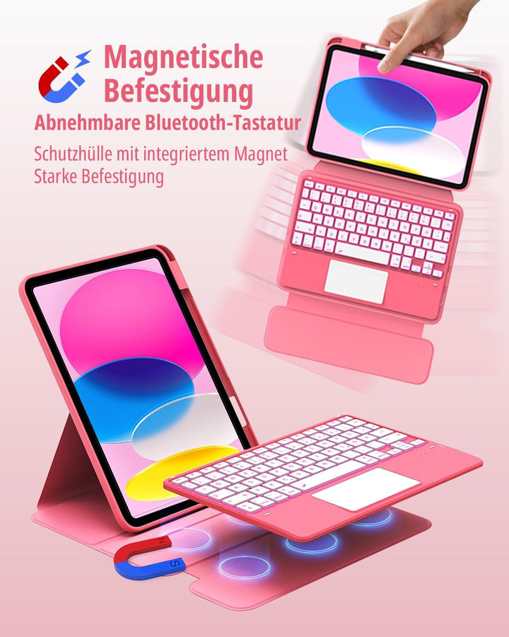 CACOE Drehbare Hülle mit Tastatur für iPad (A16) 11/10 Generation (11/10.9 Zoll) 2025/2022 mit Touch