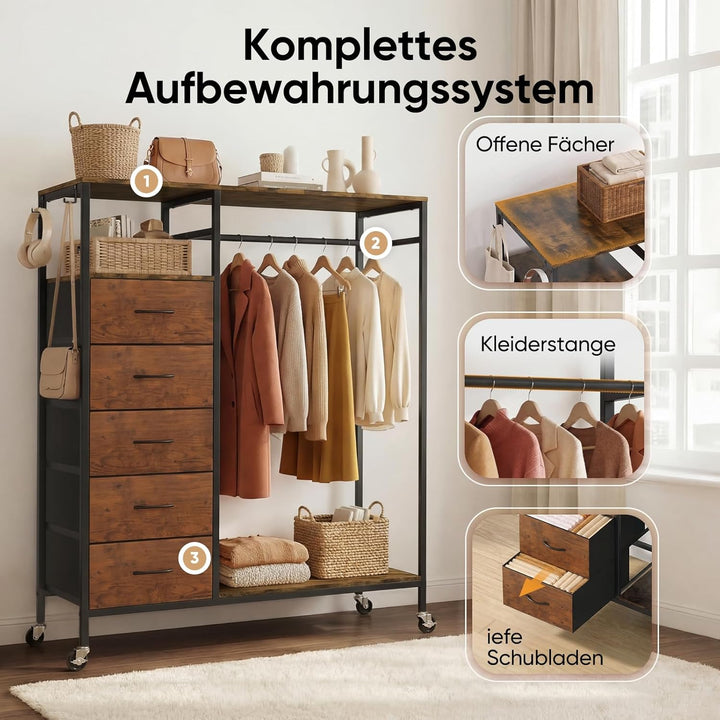 HOKEEPER Kleiderständer auf Rollen Braun 101x35x110.6cm, Braun 101x35x110.6cm