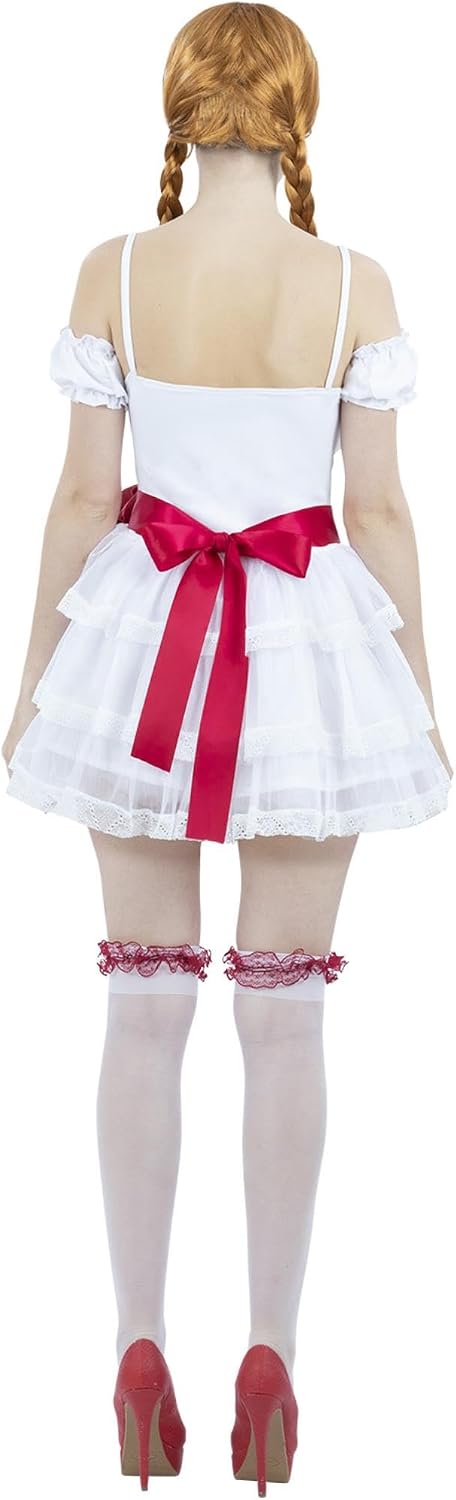 Smiffys 81003 Annabelle Minikleid Kostüm, Damen, Weiss &amp; Rot X-Small (UK 4-6), X-Small (UK 4-6)