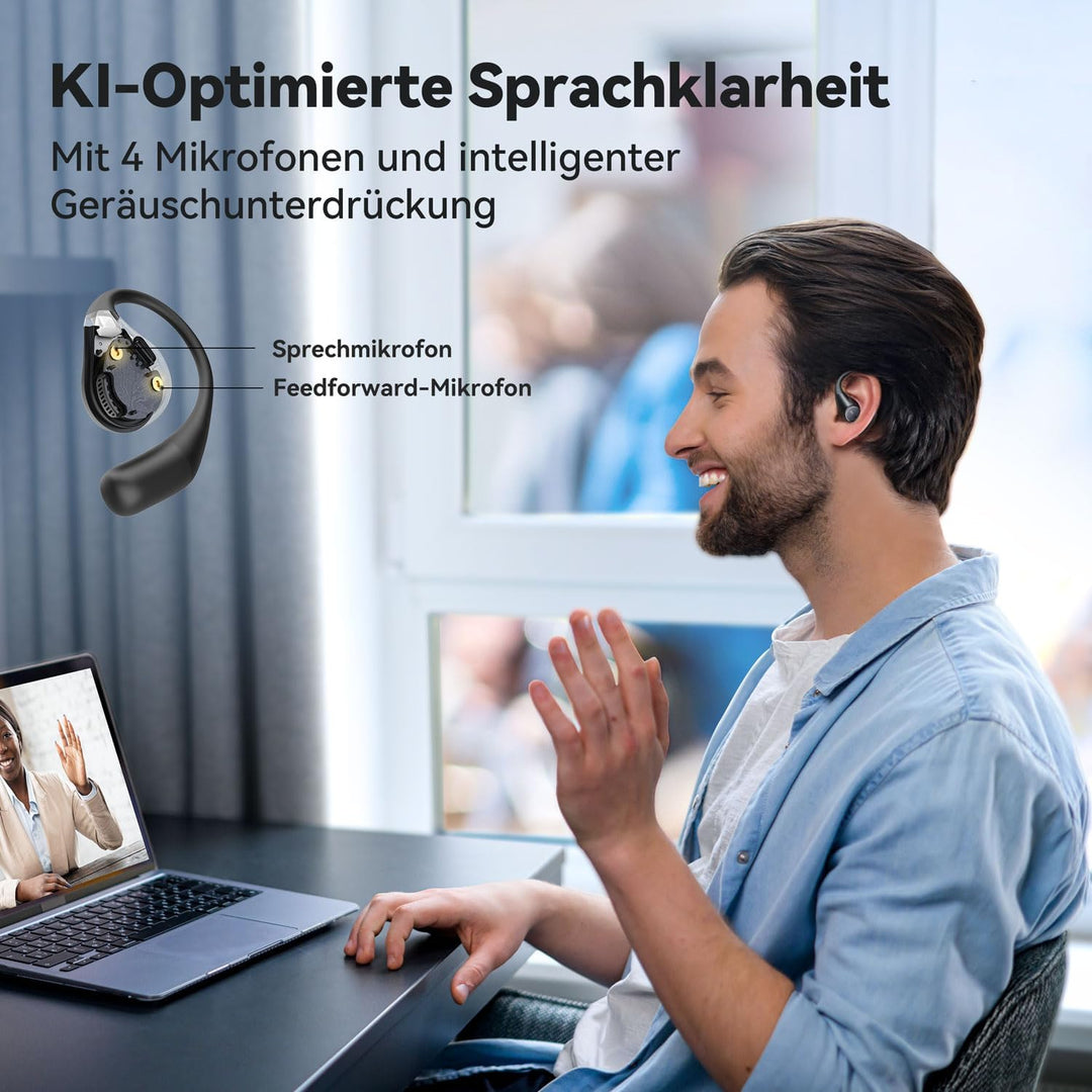 EarFun OpenJump Bluetooth Open-Ear Kopfhörer, Hi-Res Audio, LDAC, Theatermodus, anpassbare Ohrbügel,