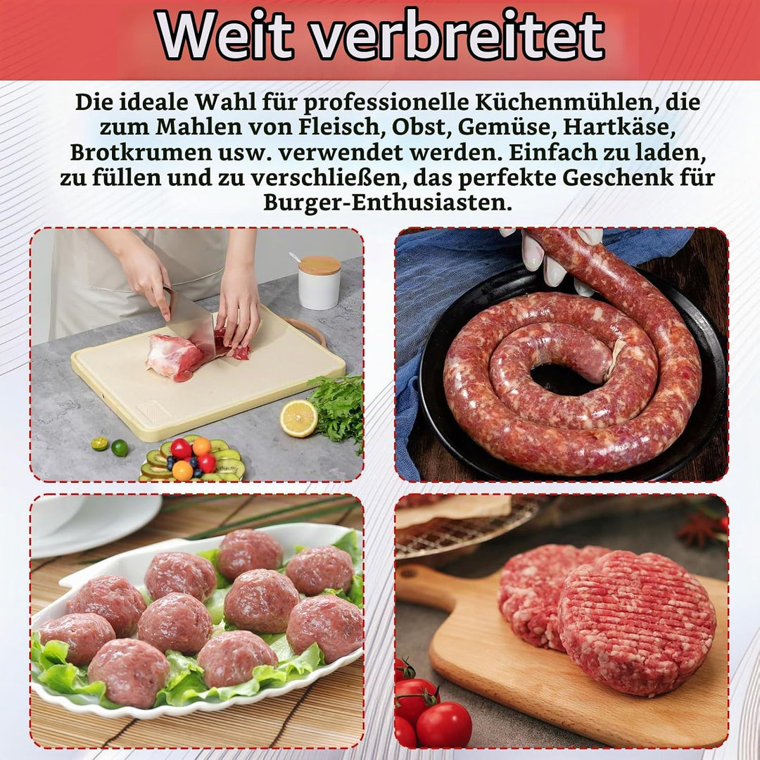 Fleischwolf Aufsatz, Kitchen Aid Zubehör aus Edelstahl mit 4 Mahlscheiben 3 Wurstfüllrohre 3 Klingen