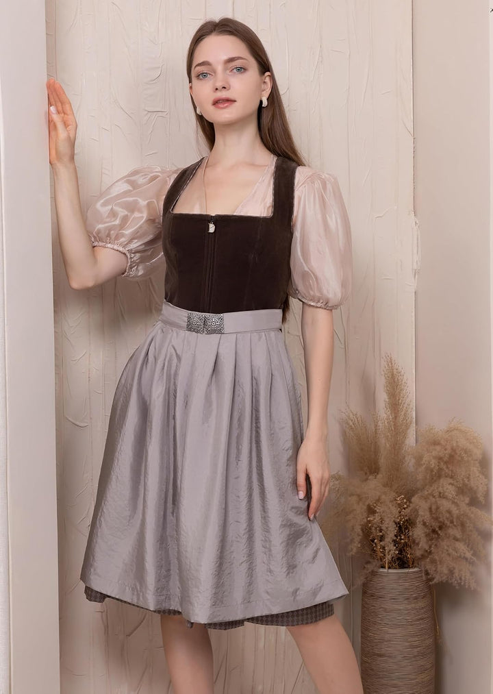 Dirndl Schwarz Trachtenkleid Dirndl Damen Midi 60cm Exklusiver 36 Braun, 36 Braun