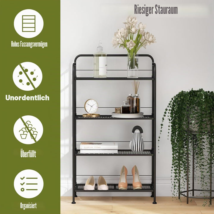 HOMASIS Pflanzregal mit 4 Ebenen, Klappbarer Pflanzenständer aus Metall, Blumenregal mit verstellbar