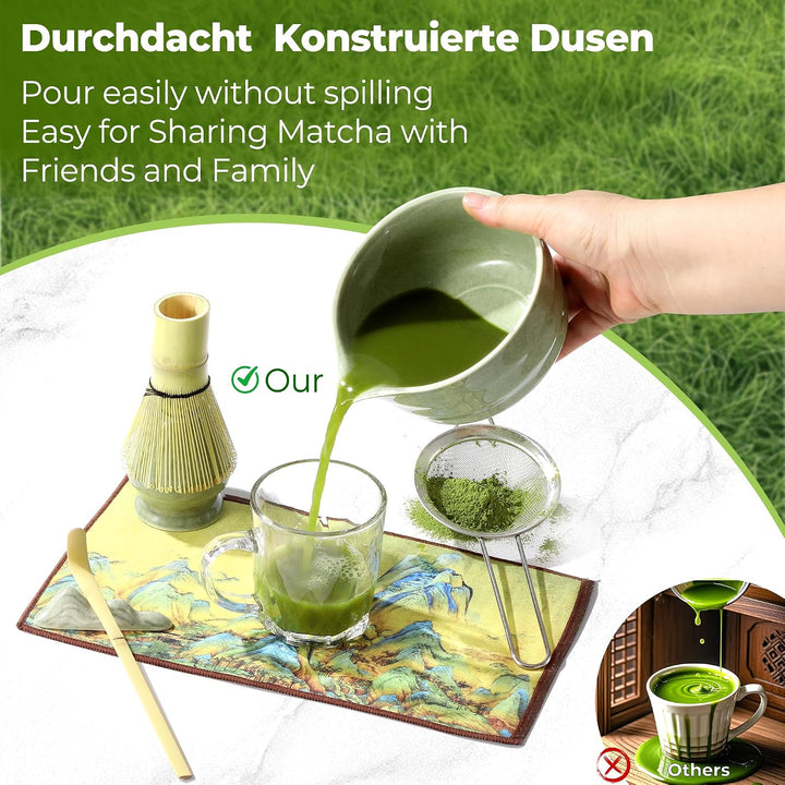 7 Stück Matcha Set, Matcha Besen Set, Matcha Schale mit Auslauf Matcha Löffel, Matcha Besen, Matcha