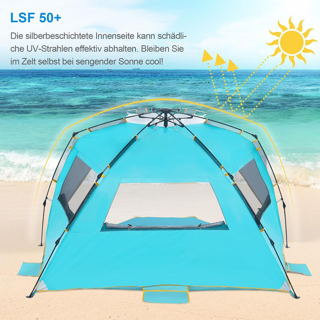 WolfWise Strandzelt für 4–5 Personen, UPF 50+, sofortiger Sonnenschutz, Baldachin, Outdoor-Sport, So