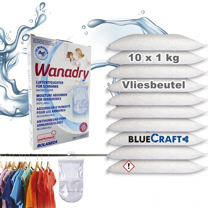Bluecraft 10x 1kg Premium Luftentfeuchter Nachfüllpack ohne Strom Prills
