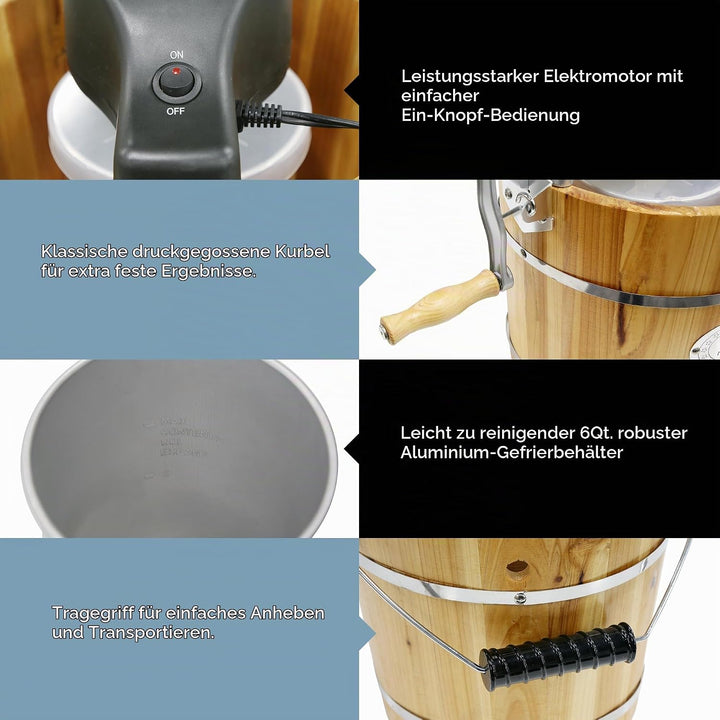 Elite Gourmet EIM916 Eismachine, traditionell, elektrisch, Vintage-Eimer aus Appalachenholz, klassis