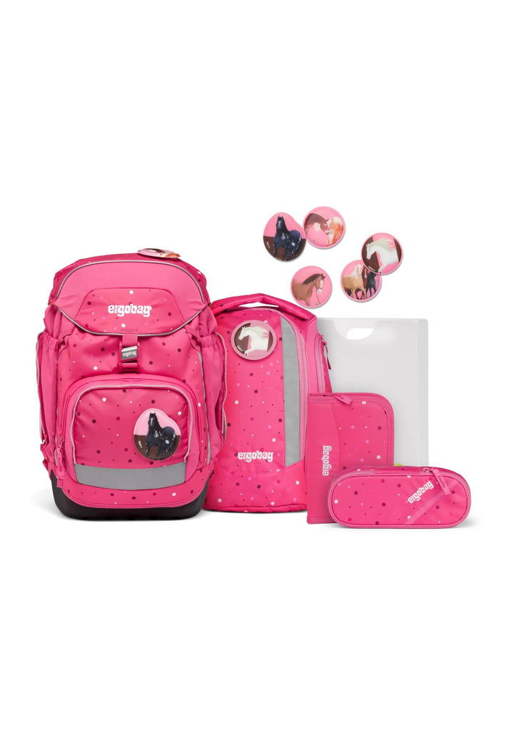 ergobag pack Set ergonomischer Schulrucksack, 6-teilig, Urlaub auf dem ReitBärhof - Pink, Einheitsgr
