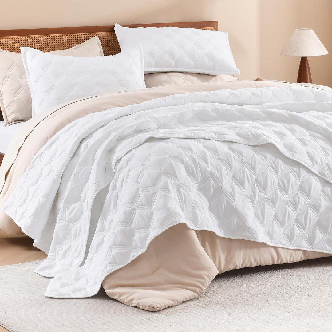 Litanika Weisses, übergrosses King-Size-Bettwäsche-Set, Tagesdecke, 120x120, 3-teilig, leichte Somme