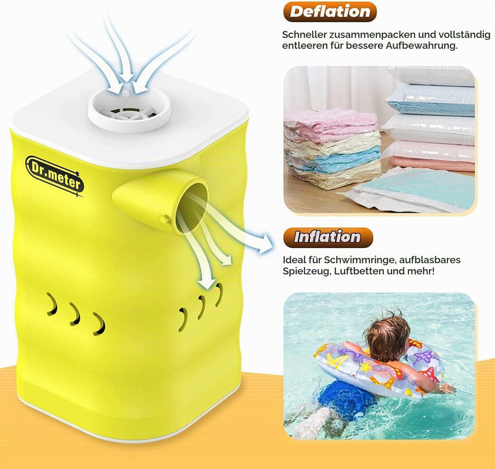 Dr.meter Elektrische Luftpumpe, 6000mAh Wiederaufladbare mini Pumpe mit 3 Luftdüsen Tragbare Luftpum