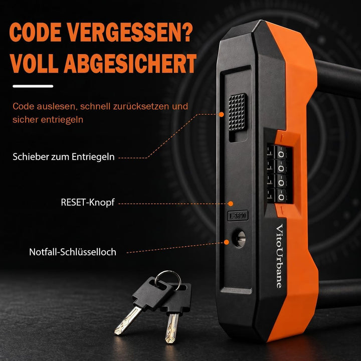 Fahrradschloss mit Zahlencode - 18 mm Fahrrad Bügelschloss und 120 cm Kette Orange und Schwarz, Oran