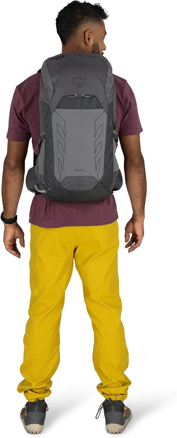 Osprey Talon 26L Herren Leichter Wanderrucksack mit Hüftgurt, Schwarz/Kohlegrau 26L - Standard Fit S